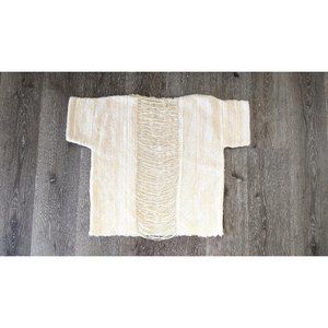 Vintage ivory chunky striped sequin knit sheer string beaded back pullover sweat